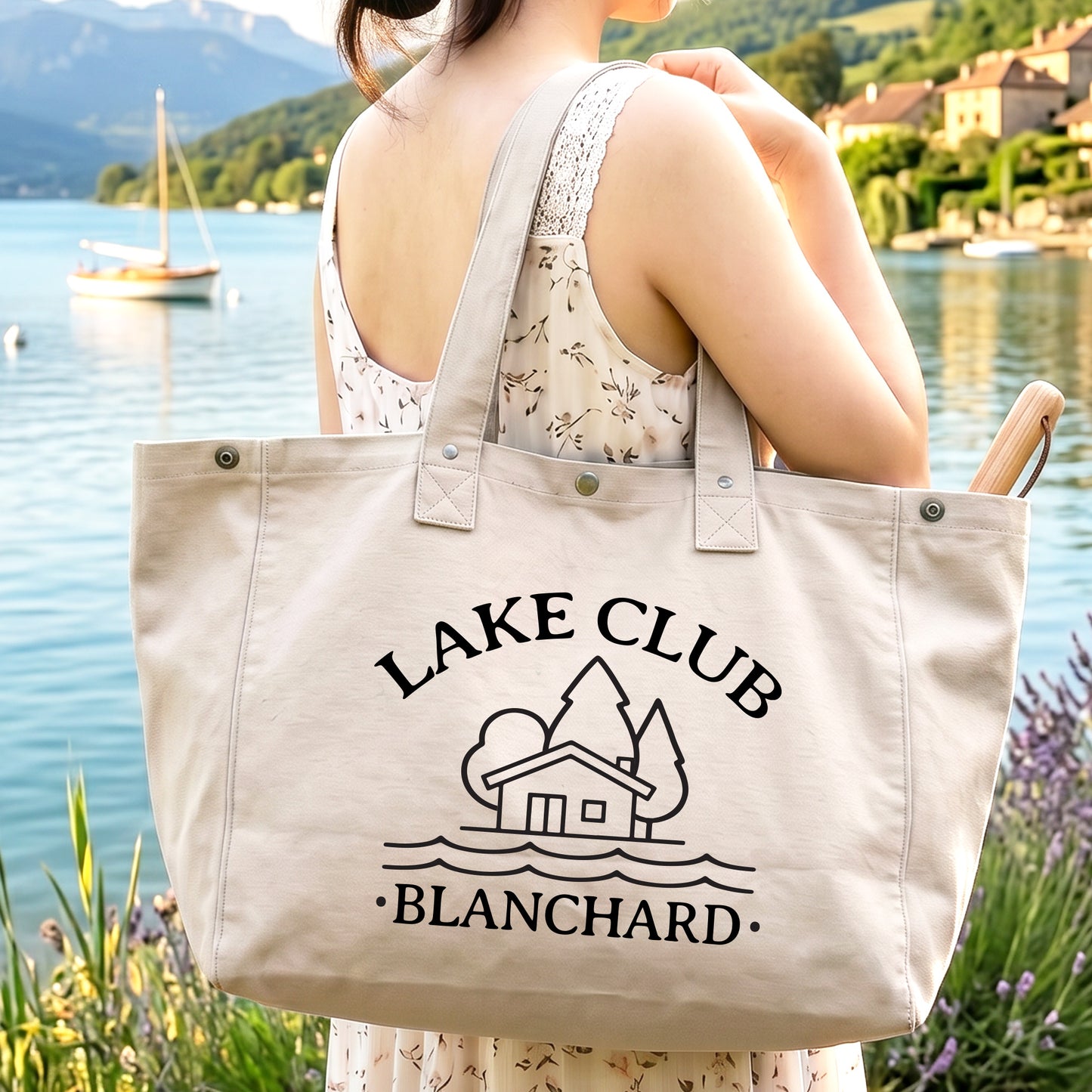 Lake Club fourre-tout en coton délavé naturel Personalisée vacances