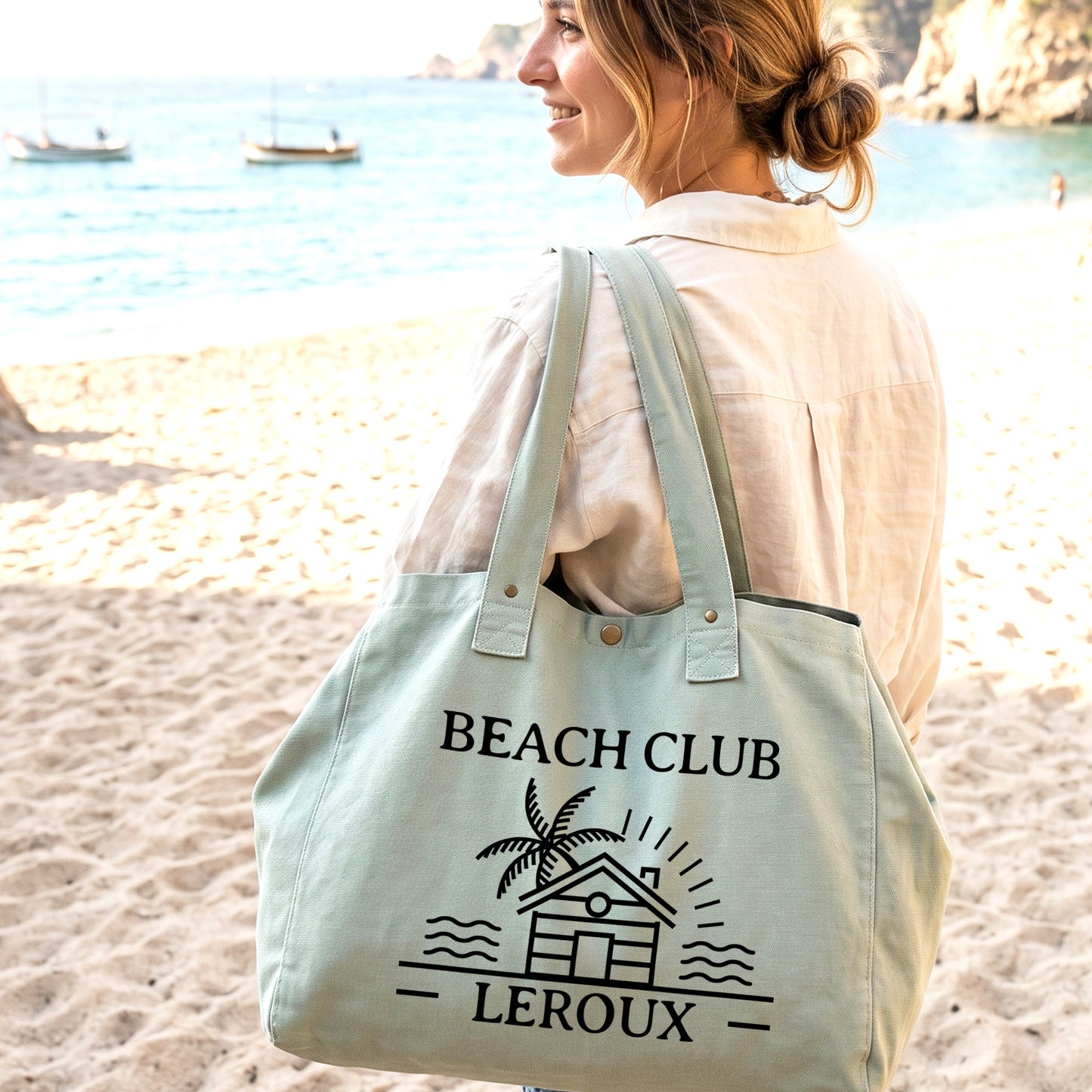 Beach Club fourre-tout en coton délavé vert gris.