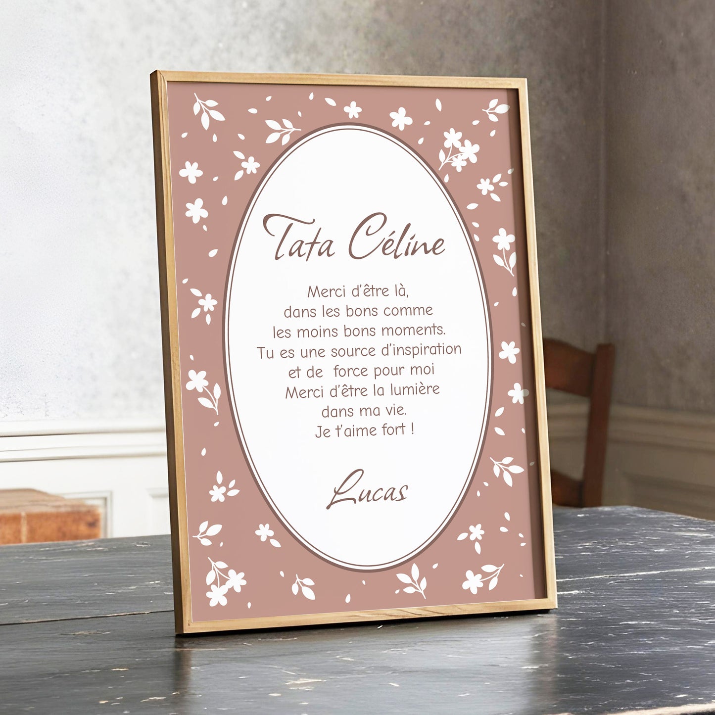 Affiche personnalisée cadeau petites fleurs rose
