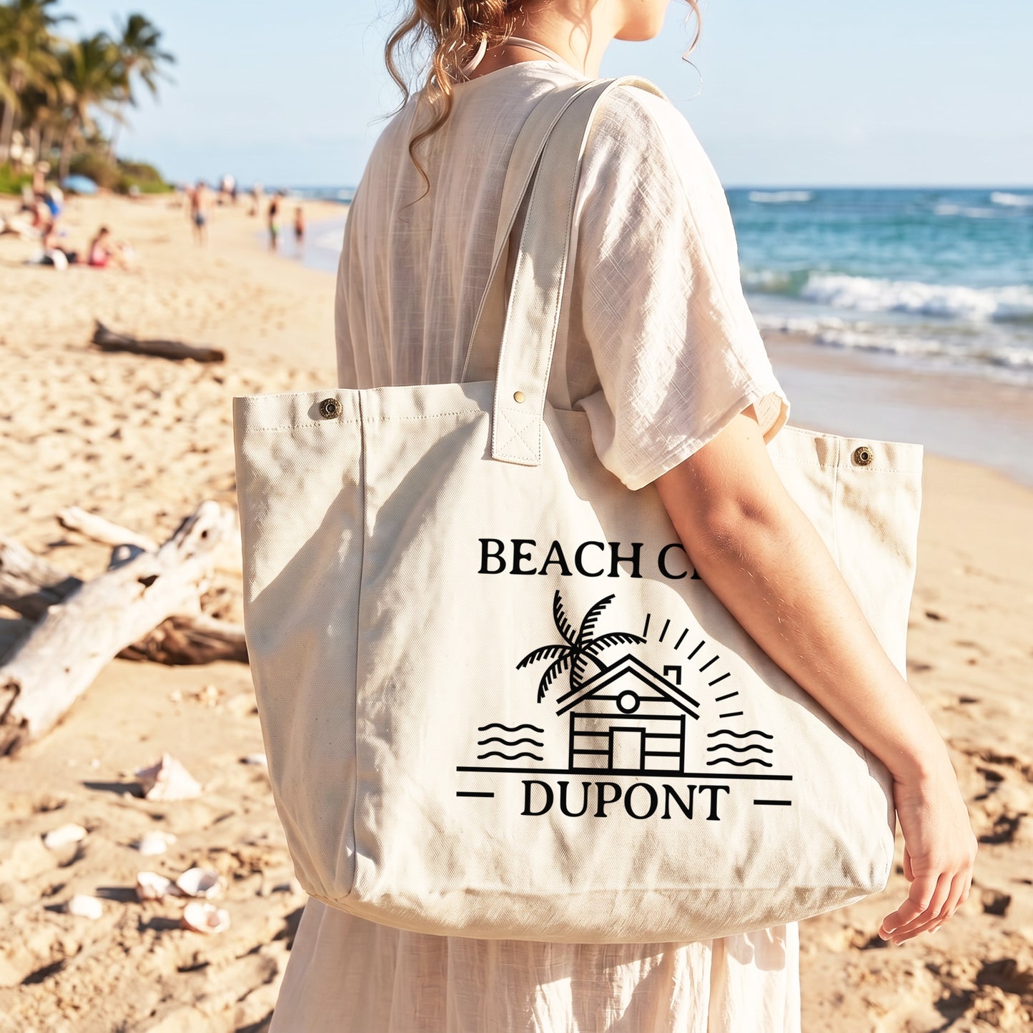 Beach Club fourre-tout en coton délavé naturel Personalisée vacances