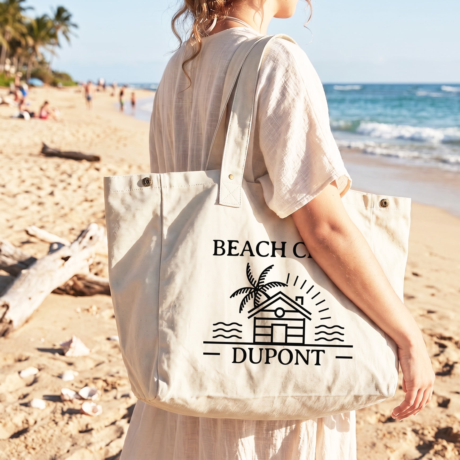 Beach Club fourre-tout en coton délavé naturel Personalisée vacances