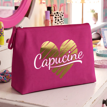 Cœur Doré - Trousse à maquillage Fuchsia personnalisée