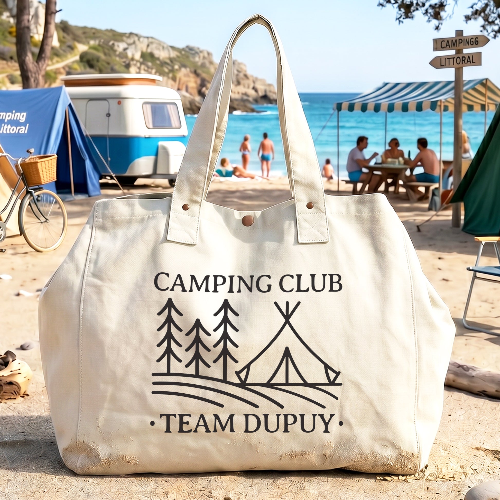 Camping Club fourre-tout en coton délavé naturel Personalisée