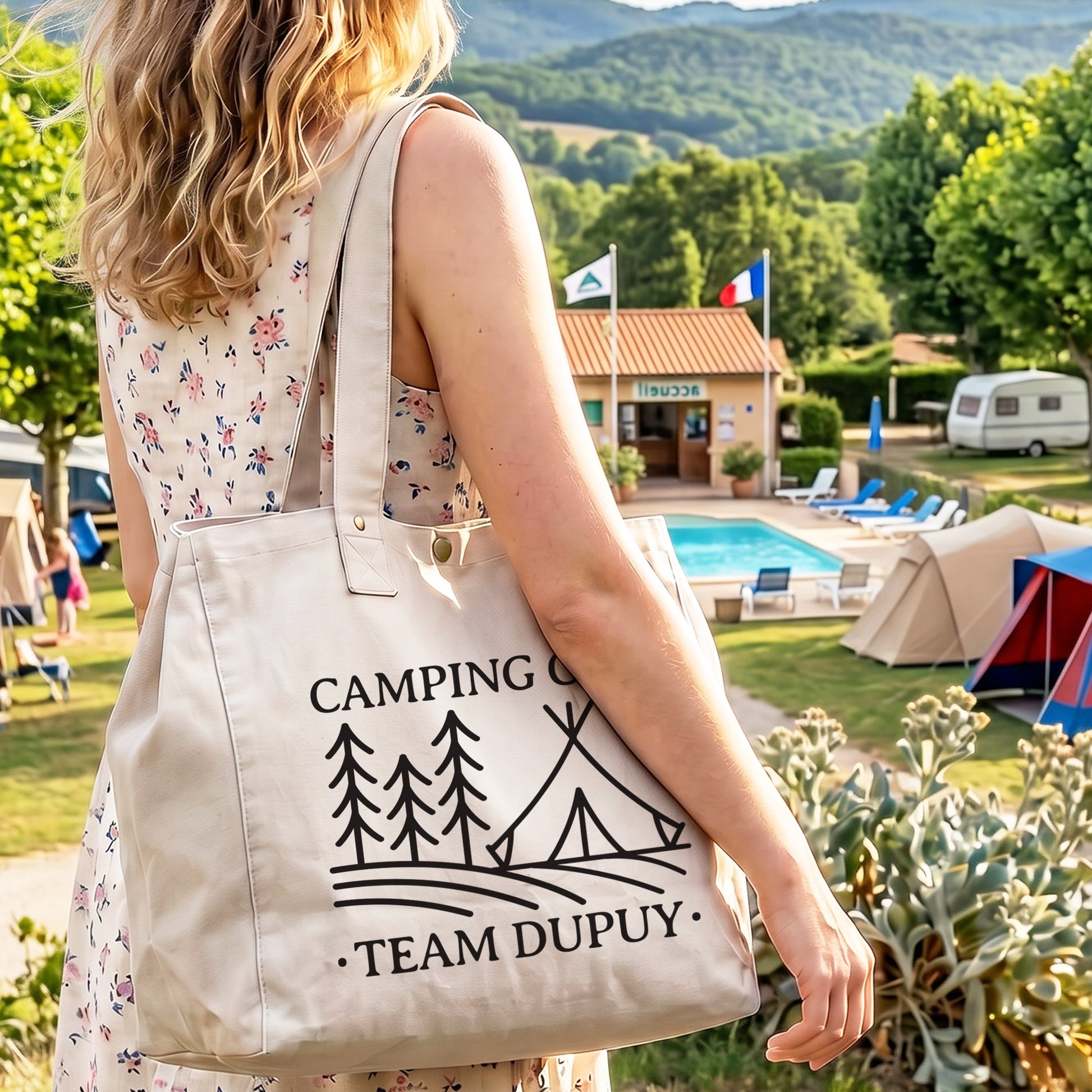 Camping Club fourre-tout en coton délavé naturel Personalisée vacances
