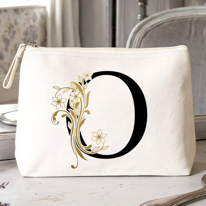 Fleur Dorée - Trousse coton naturel à maquillage personnalisée.