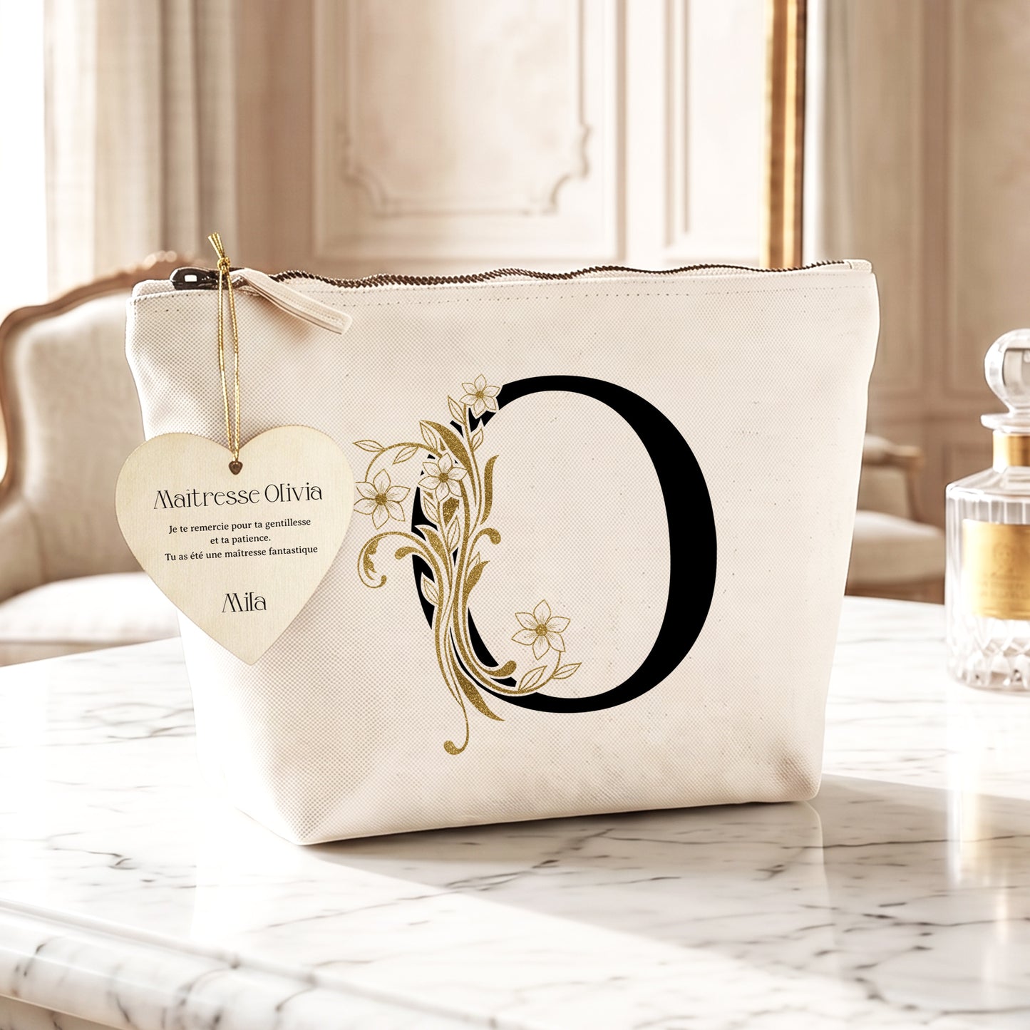 Fleur Dorée - Trousse à maquillage personnalisée