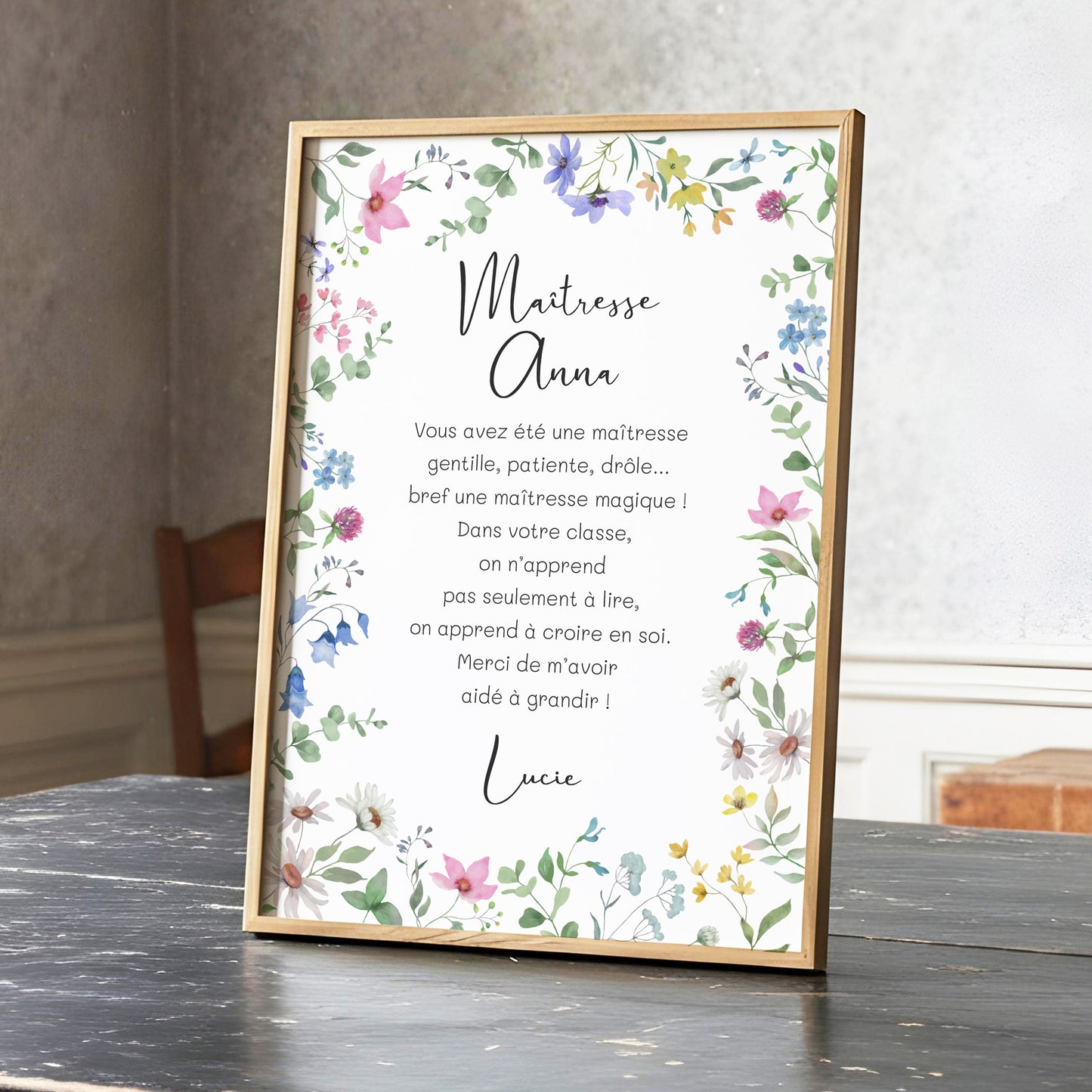 Illustration personnalisée cadeau fleurs de printemps