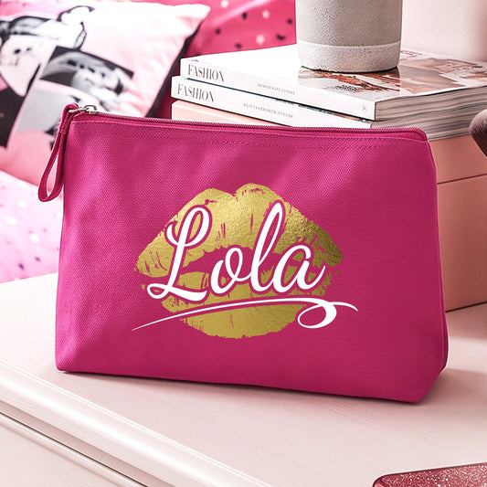Kiss Kiss - Trousse à maquillage Fuchsia personnalisée.