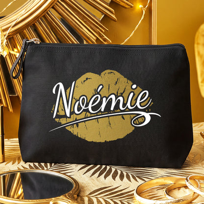 Kiss Kiss - Trousse à maquillage Noire Dorée personnalisée cadeau