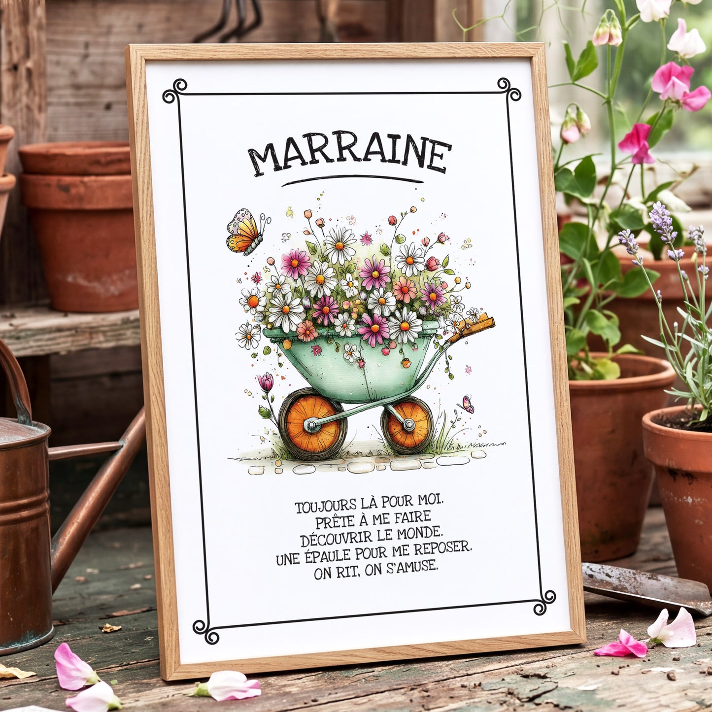 Affiche Jardinage avec cadre à personnaliser . Cadeau Maman