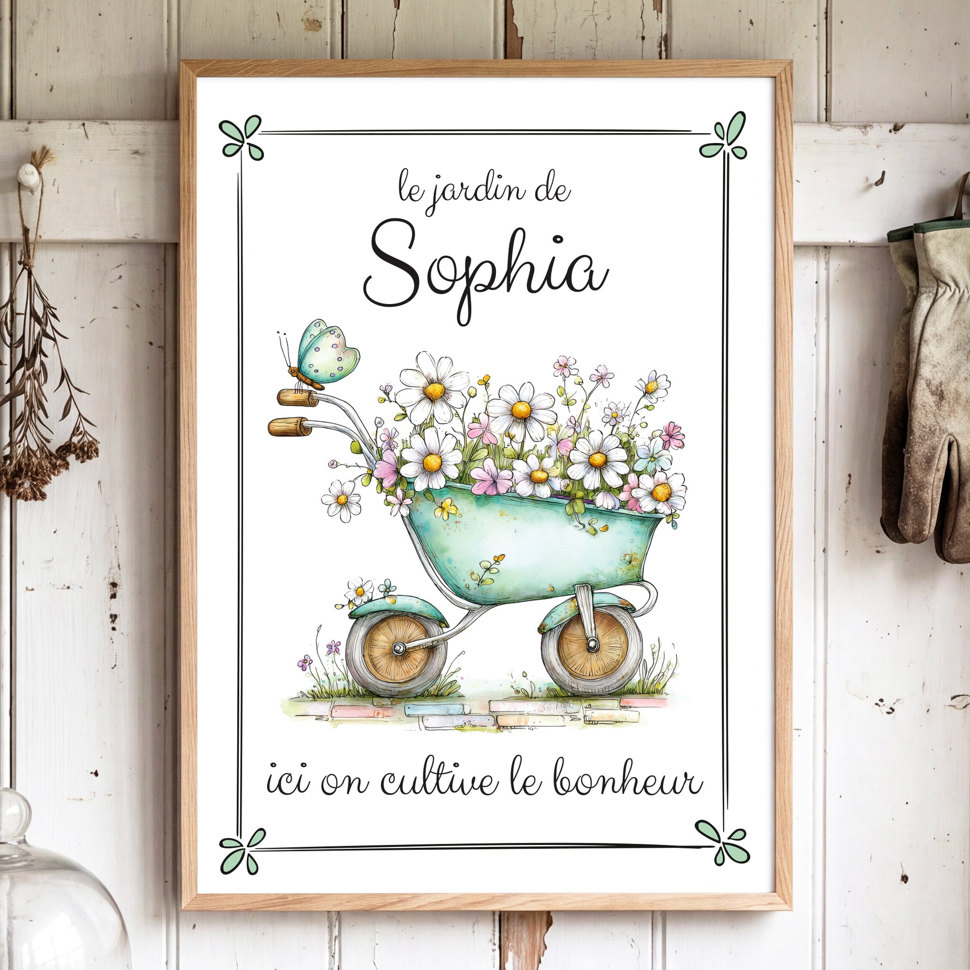 Affiche Jardinier avec cadre à personnaliser. Cadeau jardinage