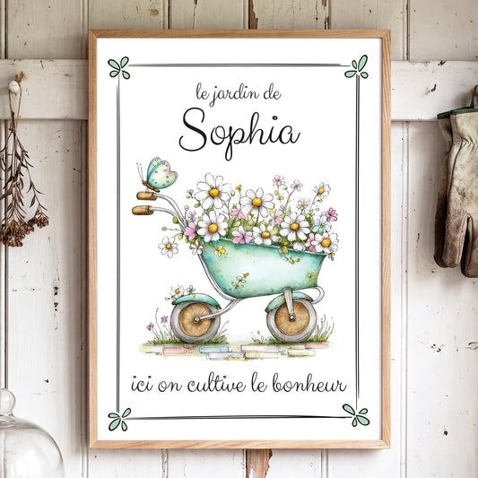 Affiche Jardinier avec cadre à personnaliser. Cadeau jardinage