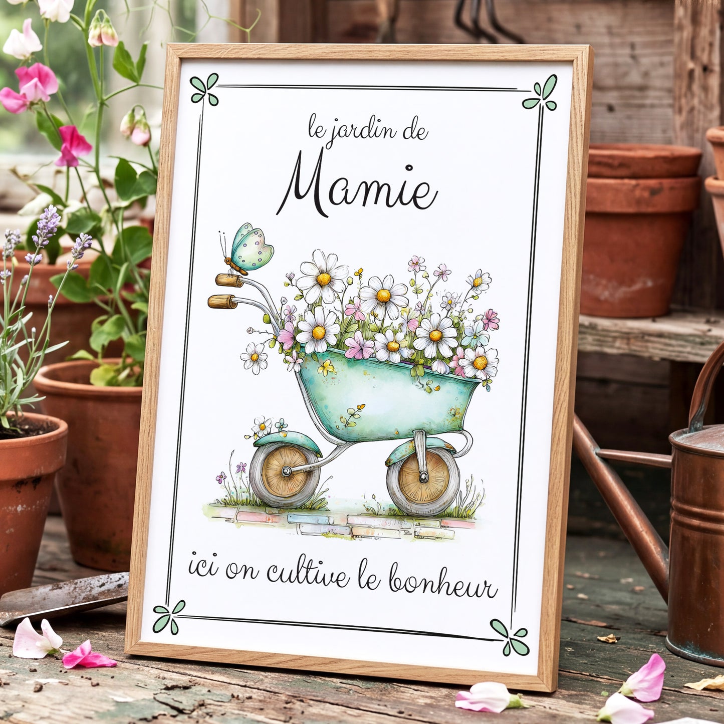 Affiche encadrée à personnaliser.  Cadeau unique jardinage