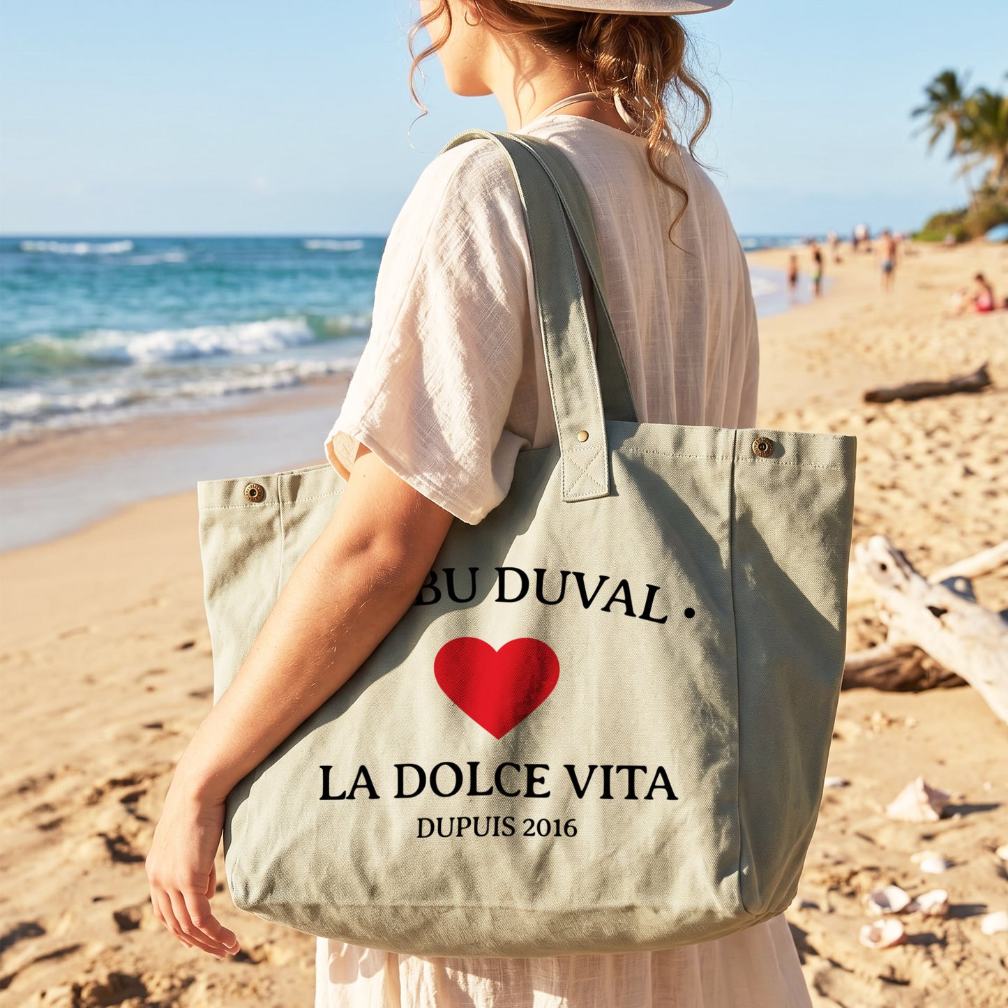 La Dolce Vita fourre-tout en coton délavé vert gris vacances