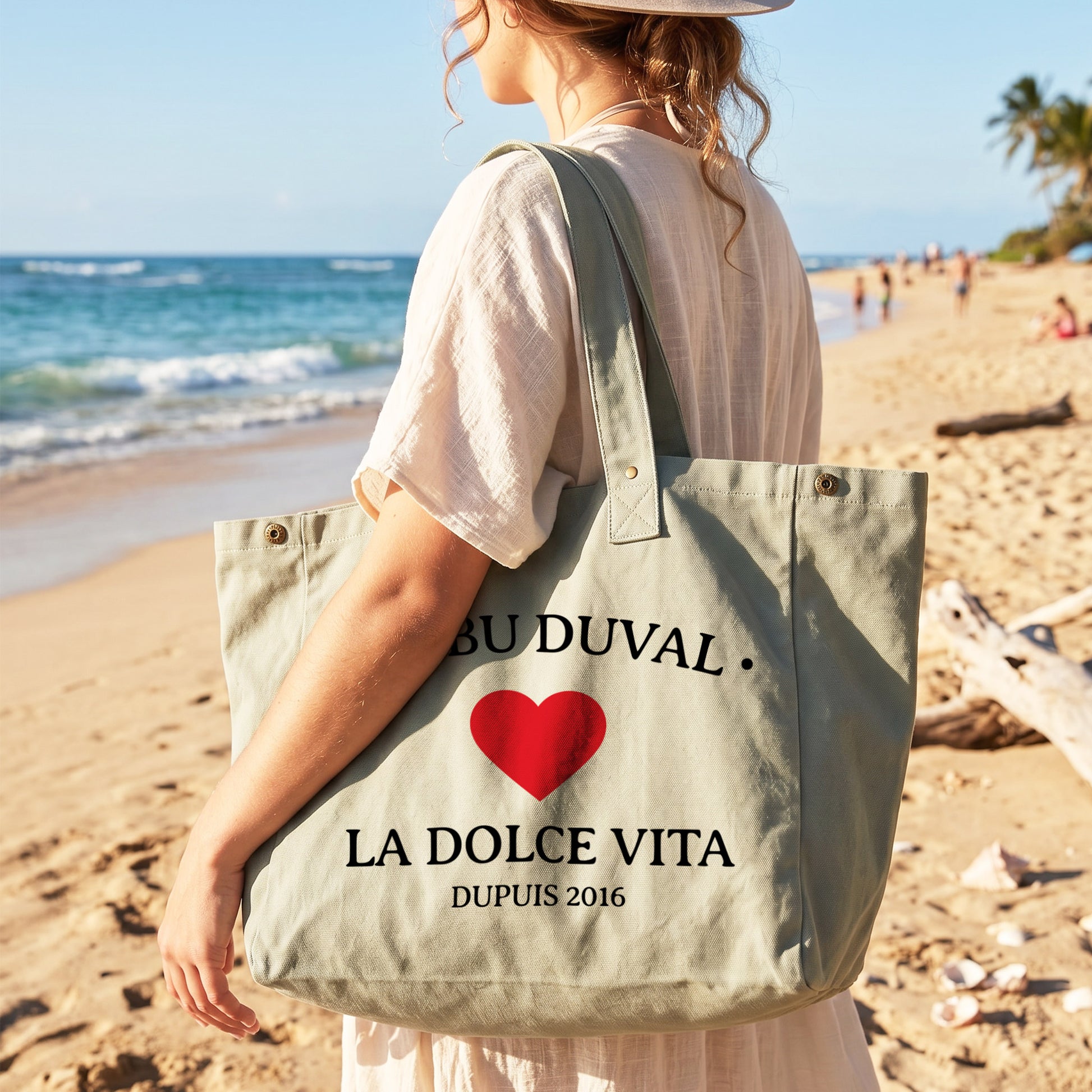 La Dolce Vita fourre-tout en coton délavé vert gris vacances