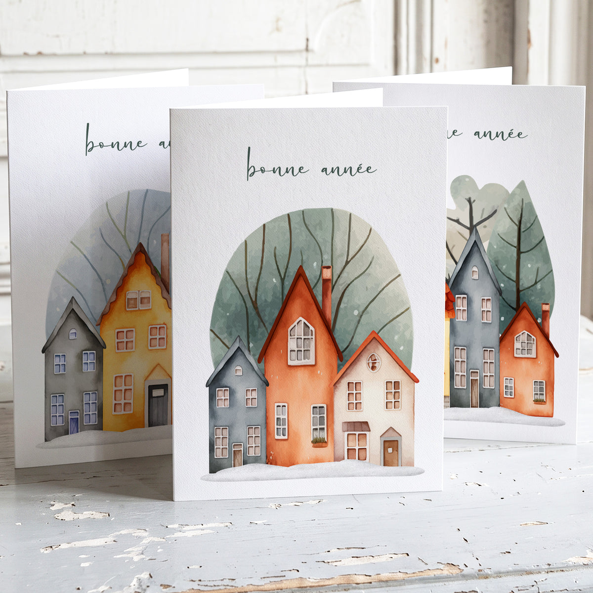 Les Villages Lot de 6 cartes Bonne Année.