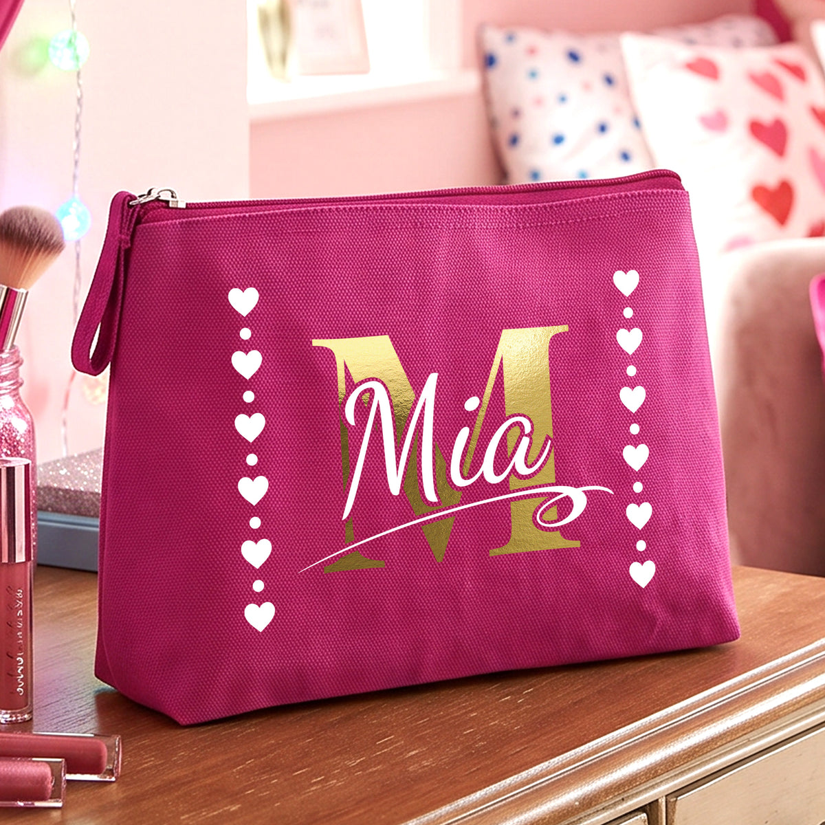 Little Hearts - Trousse à maquillage Fuchsia personnalisée
