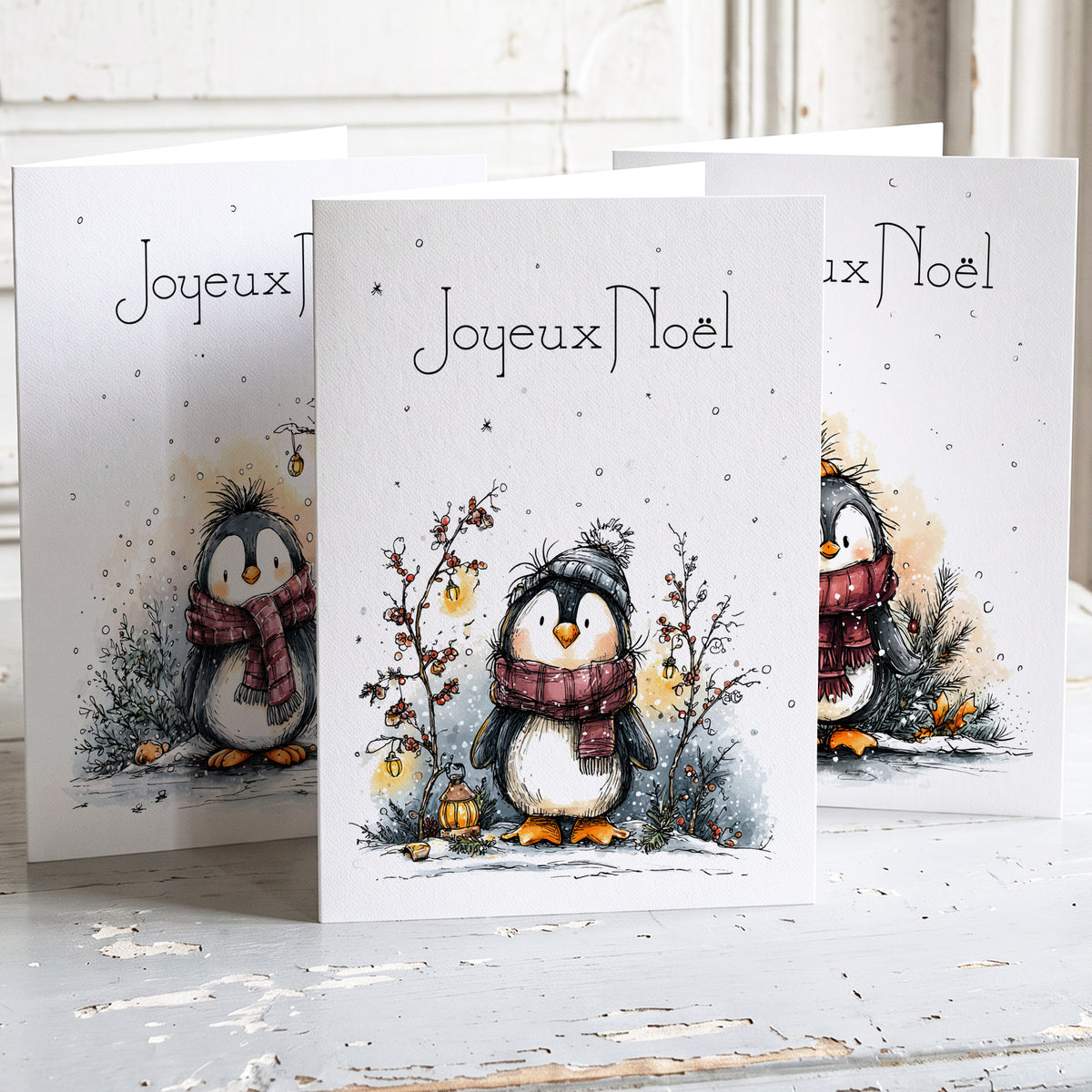 Pingouins - Lot de 6 cartes de Noël