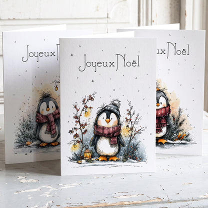 Pingouins - Lot de 6 cartes de Noël