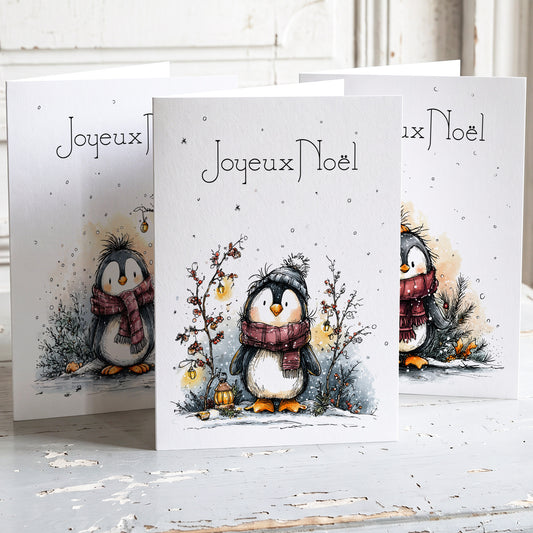 Pingouins - Lot de 6 cartes de Noël