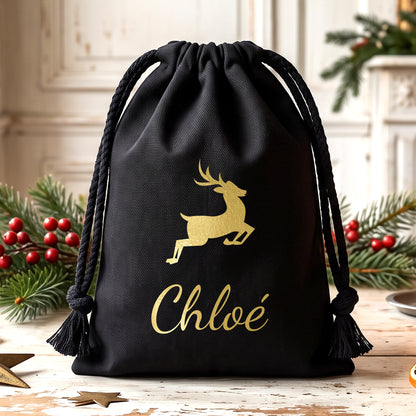 Renne Doré - Pochette noir de Noël personnalisées