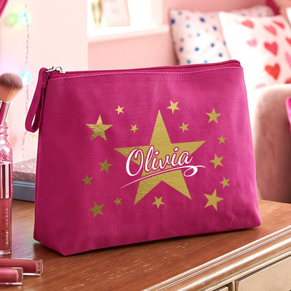 Stars - Trousse à maquillage Fuchsia dorée personnalisée