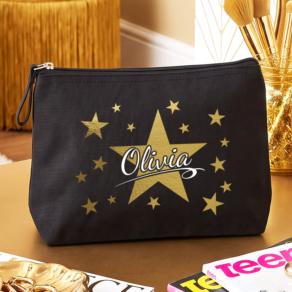 Stars - Trousse à maquillage Noire personnalisée.