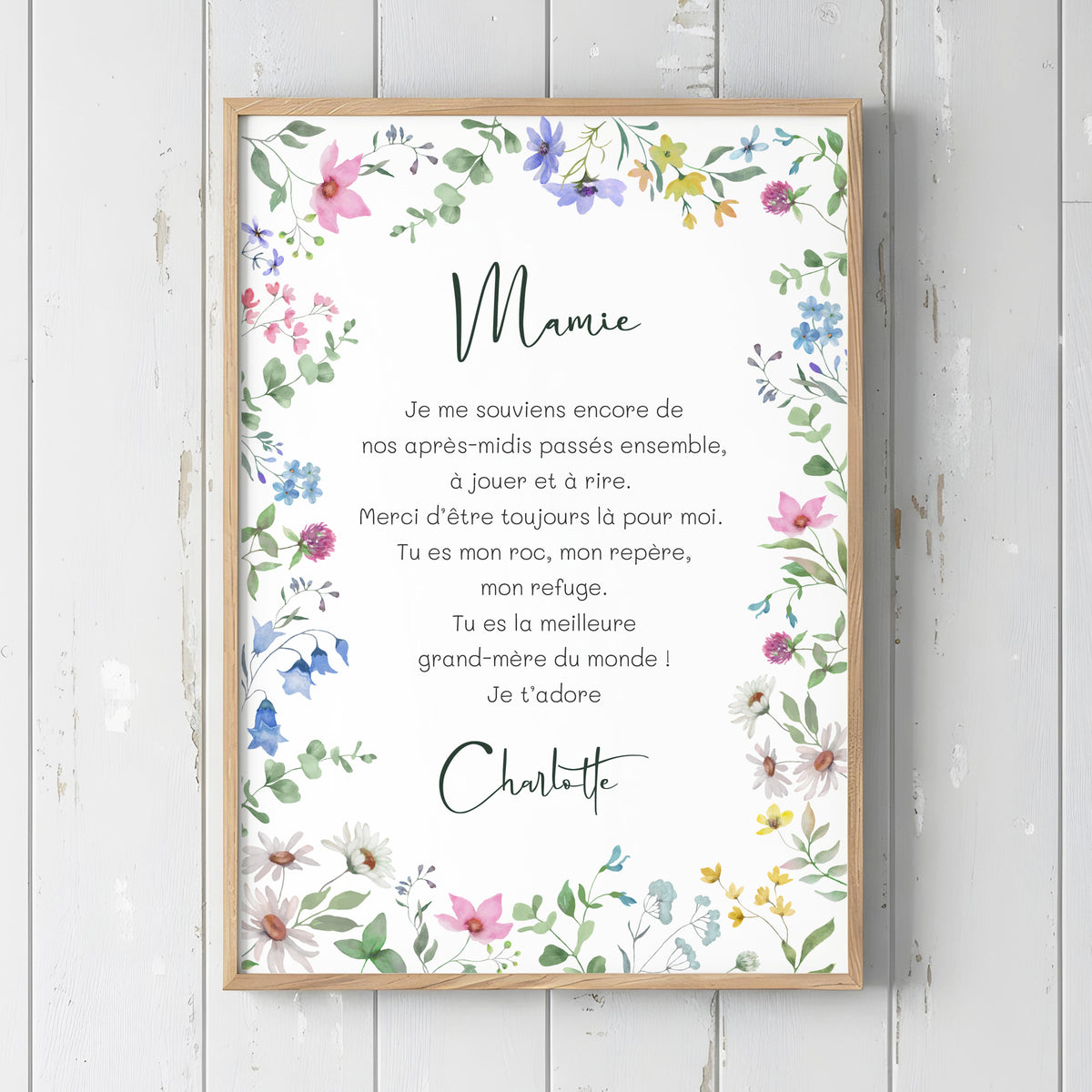 Affiche Fleurs de Printemps personnalisée avec prénom et texte