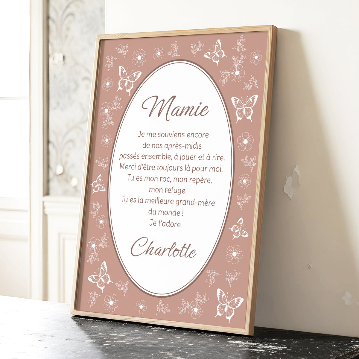 Affiche Papillon rose personnalisée avec message