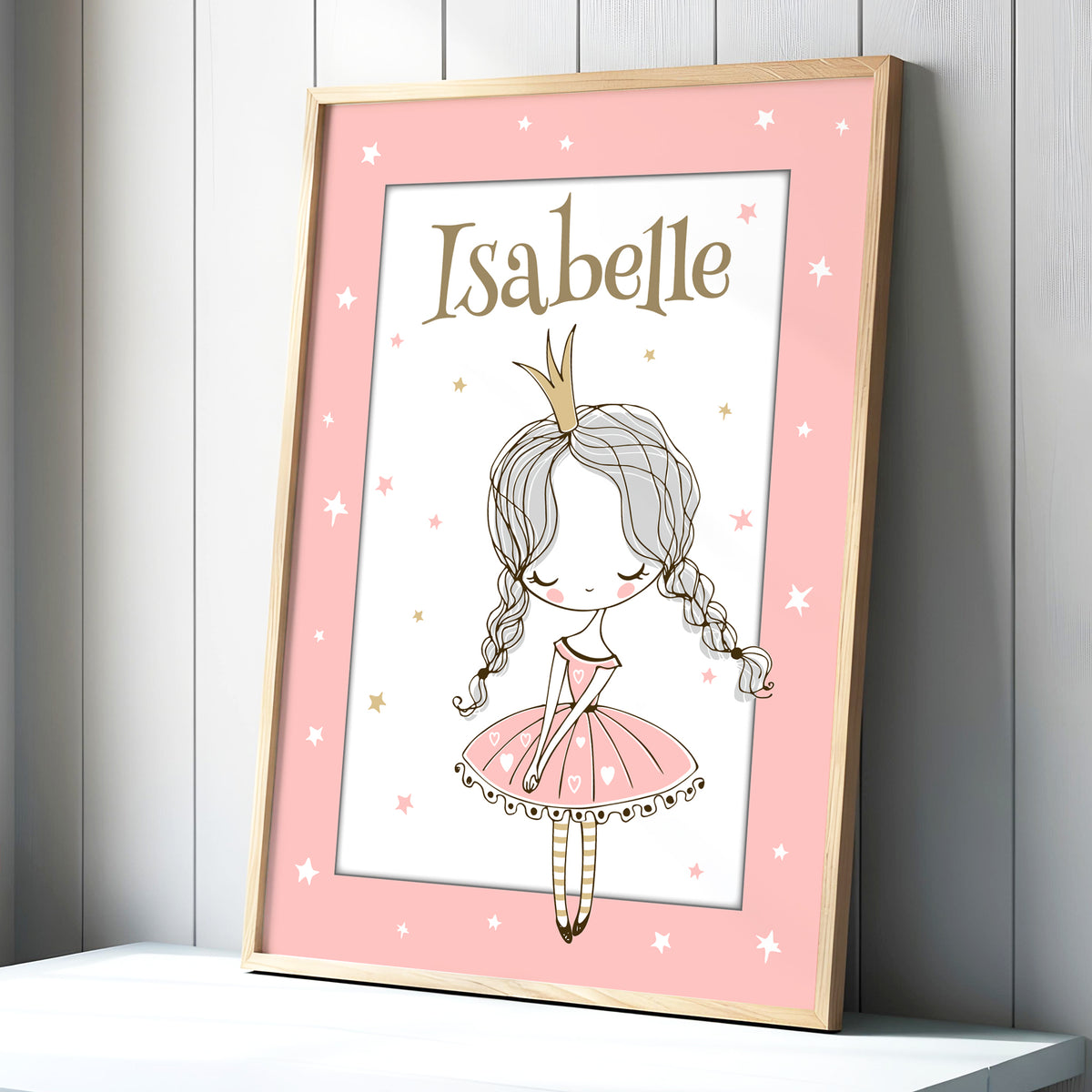 Affiche Princesse personnalisée avec prénom et cadre pour chambre d’enfant