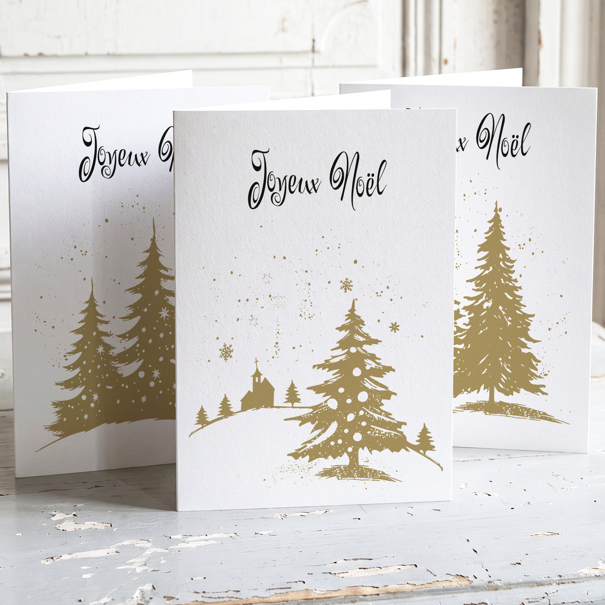 Sapins d'Or - Lot de 6 cartes de Noël