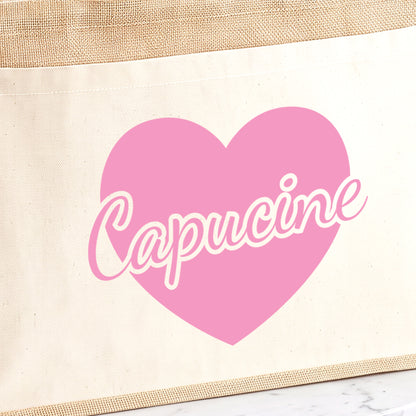 coeur rose - cabas en jute personnalisé avec le prénom cadeau