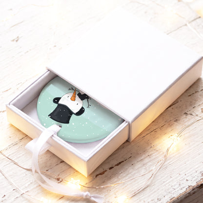 Décoration de Noël personnalisée bonhomme de neige dans sa boîte cadeau