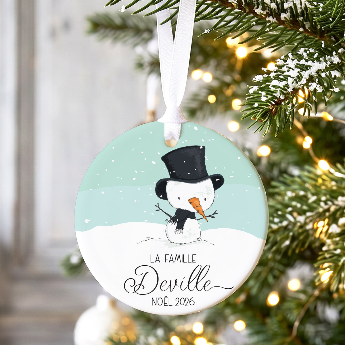 Décoration de Noël personnalisée en céramique avec bonhomme de neige