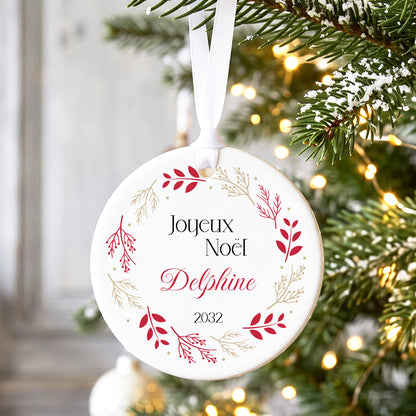Décoration de Noël personnalisée en céramique avec motif couronne