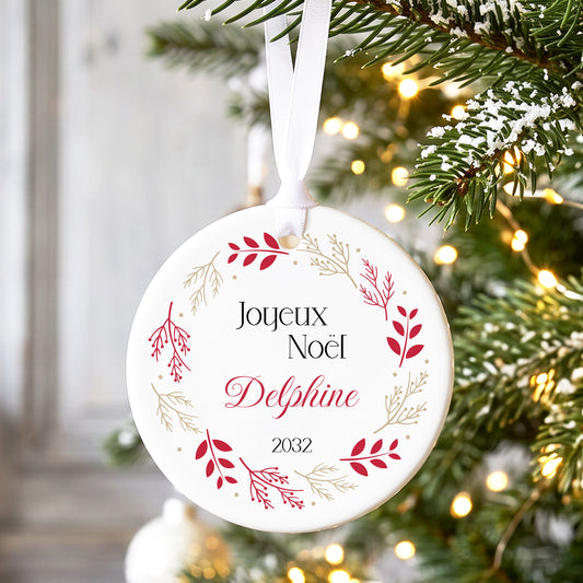 Décoration de Noël personnalisée en céramique avec motif couronne
