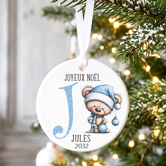 Décoration de Noël personnalisée en céramique avec motif ours bleu