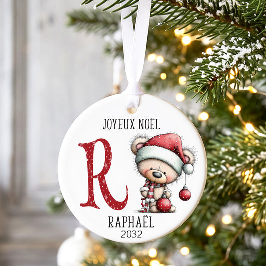 Décoration de Noël personnalisée en céramique avec motif ours rouge