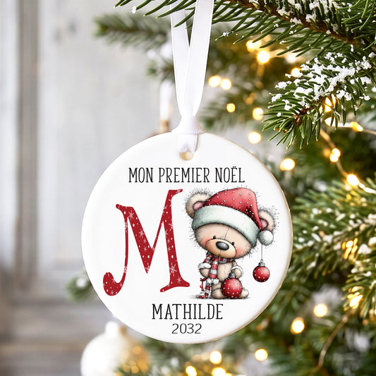 Décoration de Noël personnalisée pour le premier Noël de bébé avec un ours rouge