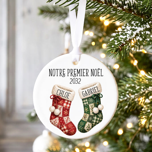 Décoration personnalisée en céramique pour le premier Noël des mariés
