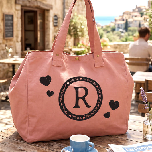 fourre-tout personalisé en coton délavé rose ocre cadeau