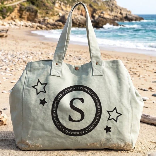 grand sac cabas personnalisé plage vert gris