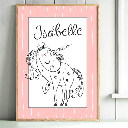 Illustration Licorne personnalisée avec le prénom de l’enfant