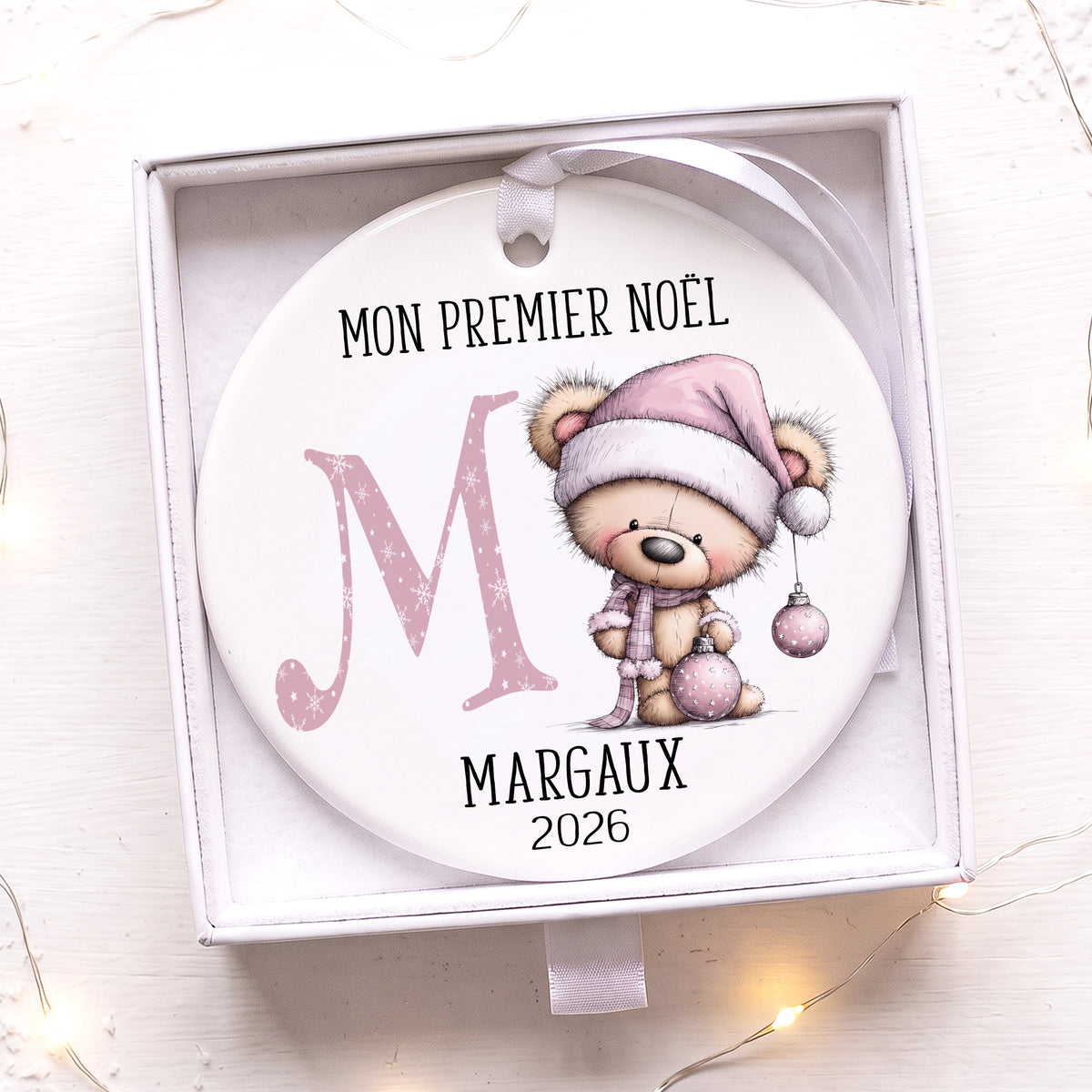 Décoration en céramique personnalisée avec le prénom de bébé pour son premier Noël