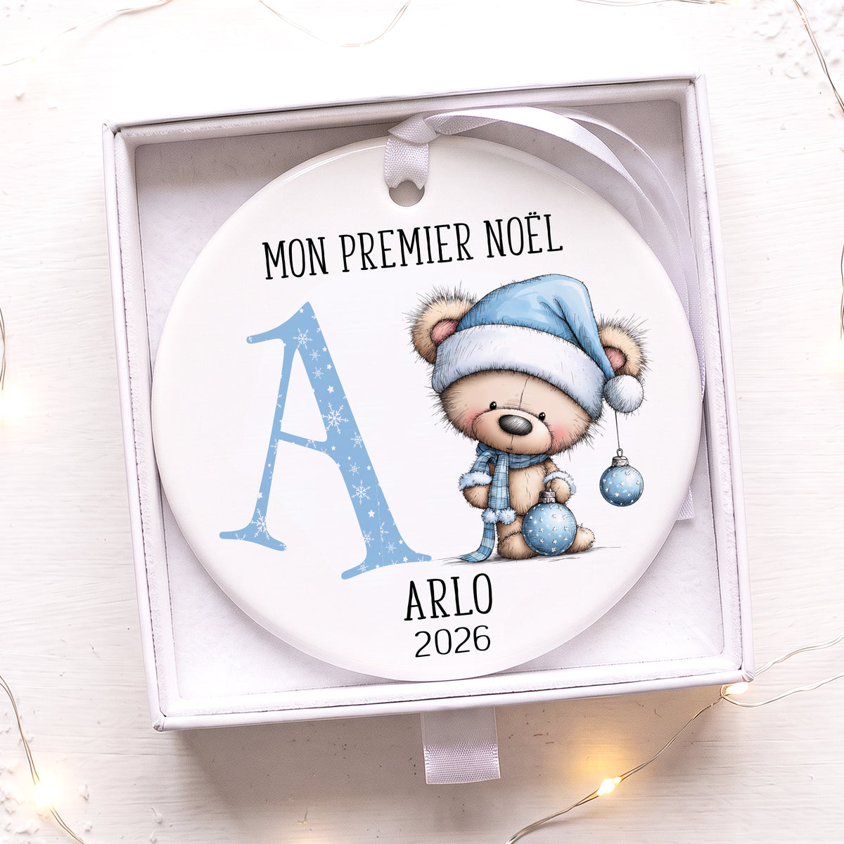 Décoration en céramique personnalisée avec le prénom de bébé pour son premier Noël