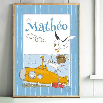 Submarine - Affiche impression d'art avec cadre à personnaliser.